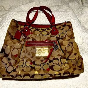 Coach Poppy Red Heart and Gold Dots